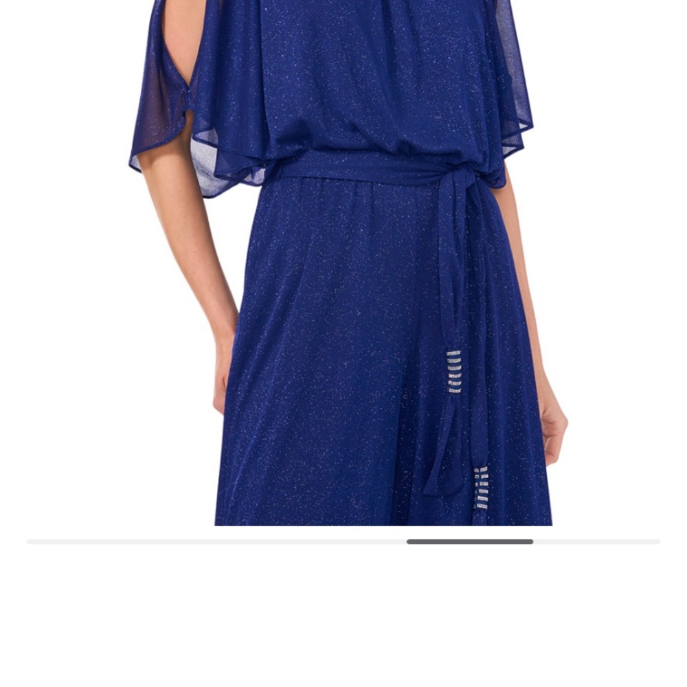 MSK Blue Asymmetrical Maxi Dress/jumpsuit with Cold Shoulder